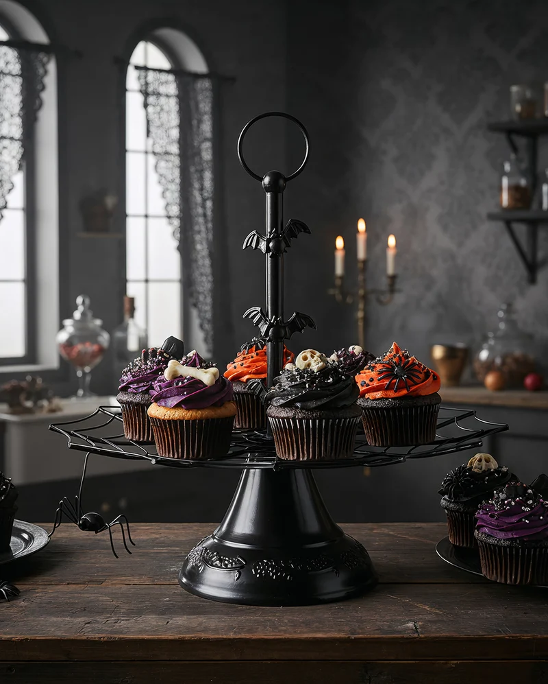 Spinnweben Etagere mit Spinne & Fledermäusen 27cm