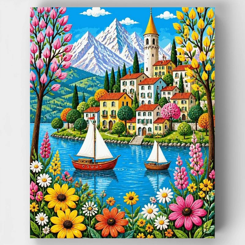 "Alpine Lakeside Retreat" Paint by Numbers Kit