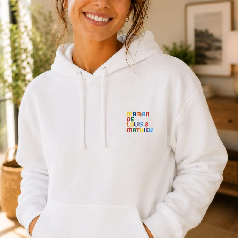 Pull personnalisé maman - Prénoms multicolore brodé