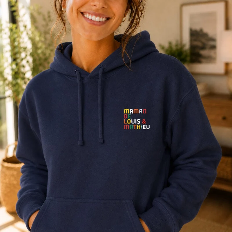 Pull personnalisé maman - Prénoms multicolore brodé