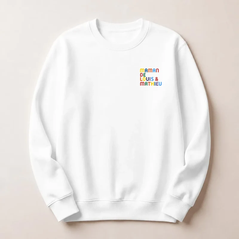 Pull personnalisé maman - Prénoms multicolore brodé