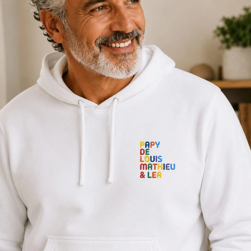 Pull personnalisé papy - Prénoms multicolore brodé