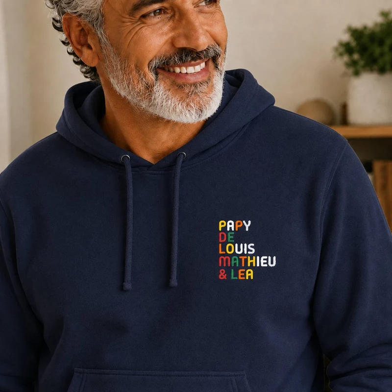 Pull personnalisé papy - Prénoms multicolore brodé