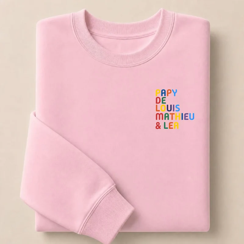 Pull personnalisé papy - Prénoms multicolore brodé