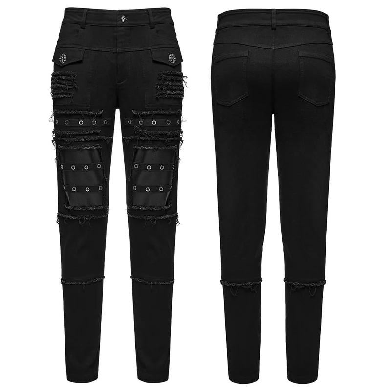 Punk-Herrenhose mit ausgefransten Kanten und Lochstickerei