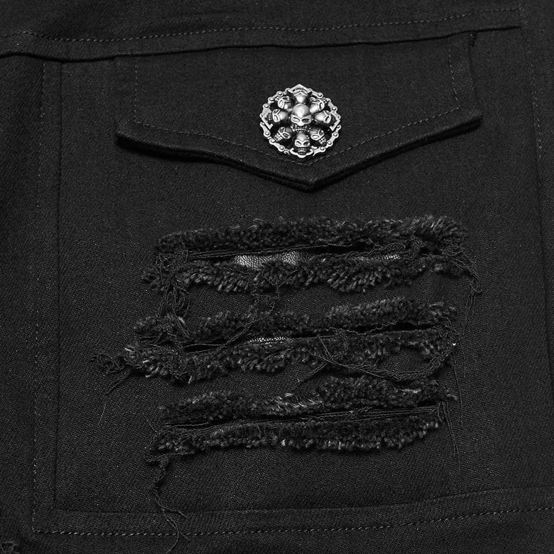 Punk-Herrenhose mit ausgefransten Kanten und Lochstickerei