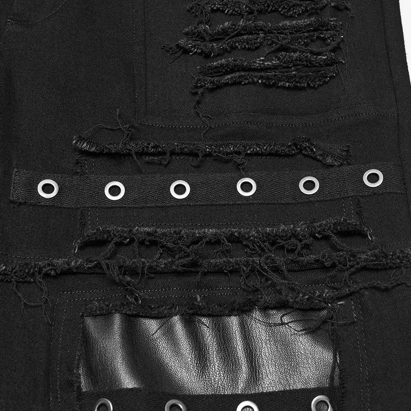 Punk-Herrenhose mit ausgefransten Kanten und Lochstickerei