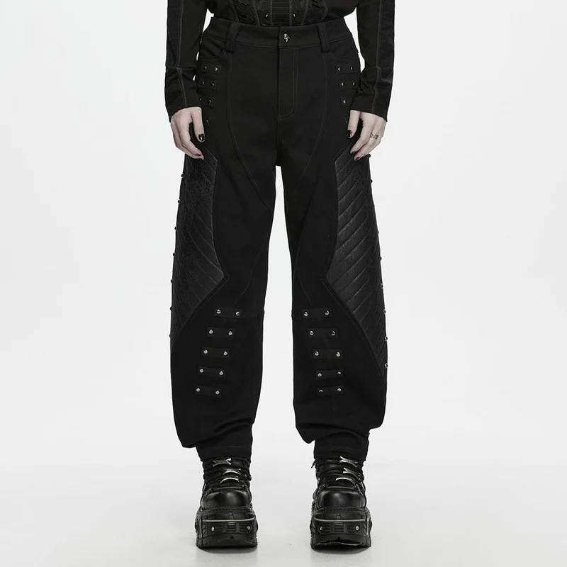 Punk-Stepphose für Herren mit Nieten und Patchwork-Design