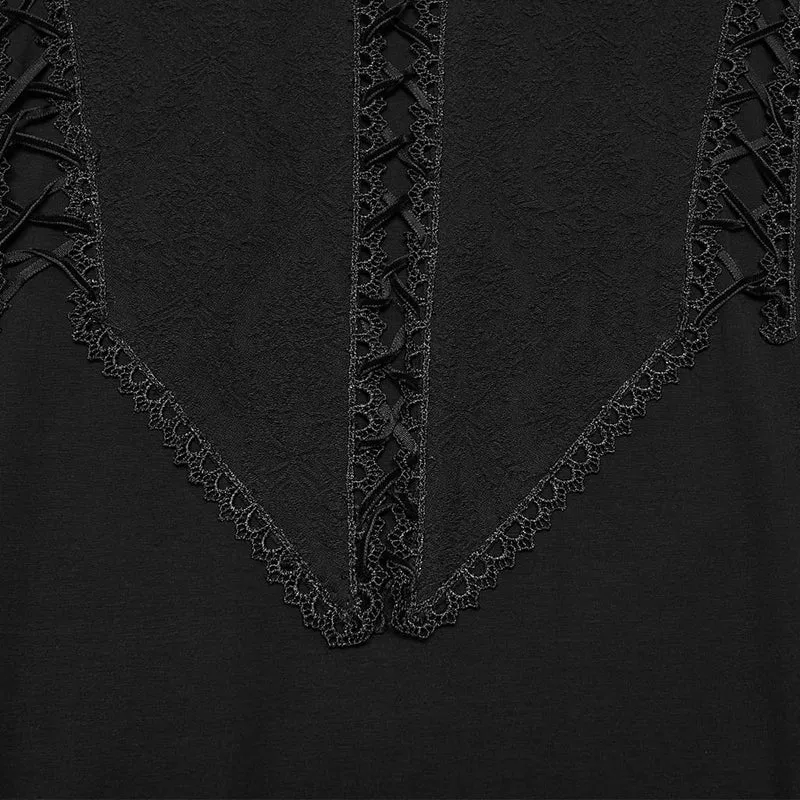 Gothic Herren-Langarmshirt mit Stehkragen, Reißverschluss hinten und langen Ärmeln