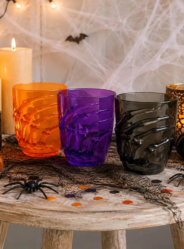 Halloween Glas 10cm mit Skelett Hand