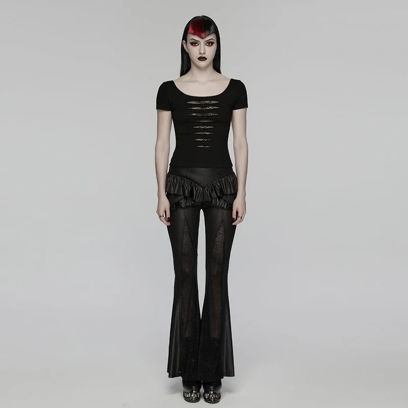 Punk-Nieten-T-Shirt für Damen, transparent, kurzärmelig