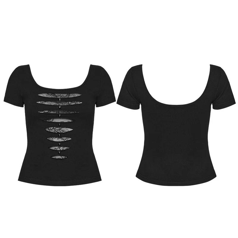 Punk-Nieten-T-Shirt für Damen, transparent, kurzärmelig