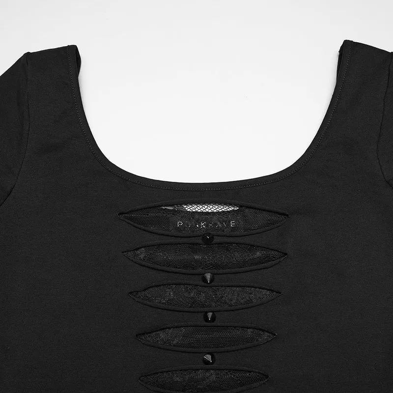 Punk-Nieten-T-Shirt für Damen, transparent, kurzärmelig