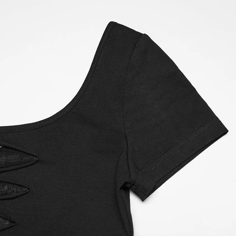 Punk-Nieten-T-Shirt für Damen, transparent, kurzärmelig