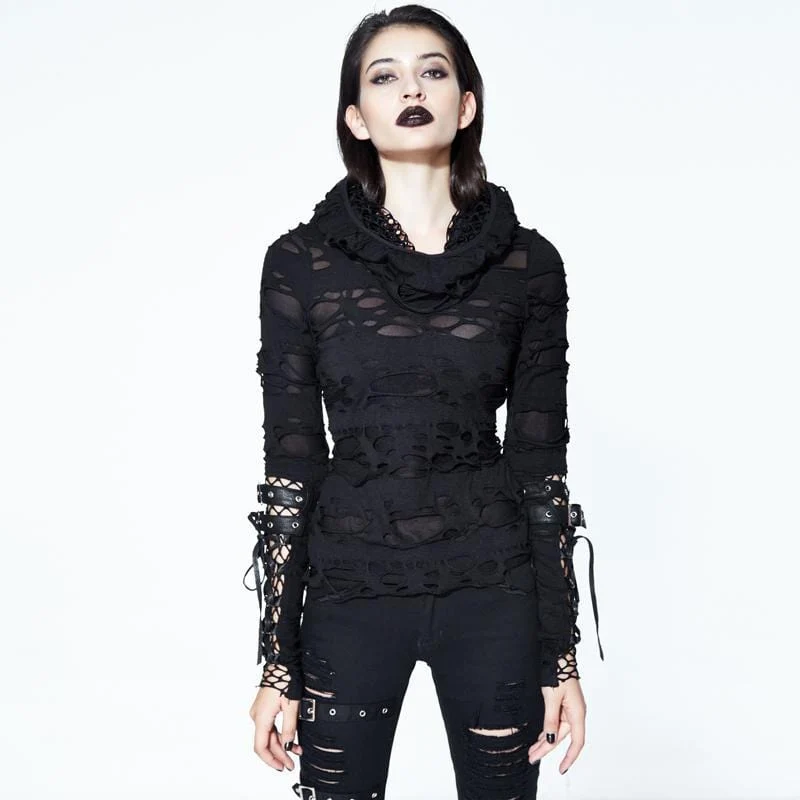 Frauen Distressed Hooded Punk Goth Top