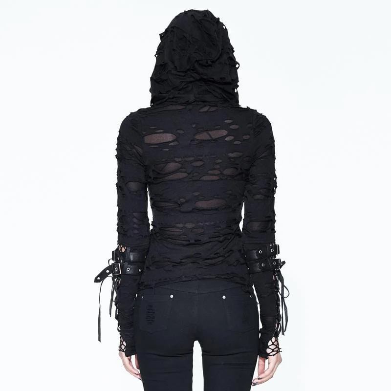 Frauen Distressed Hooded Punk Goth Top