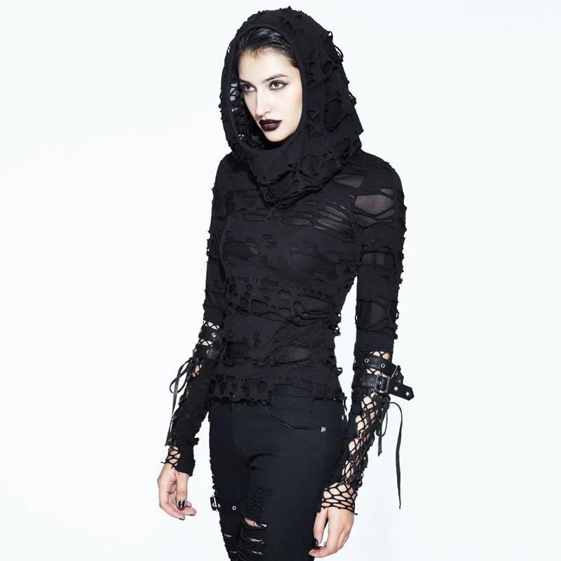 Frauen Distressed Hooded Punk Goth Top