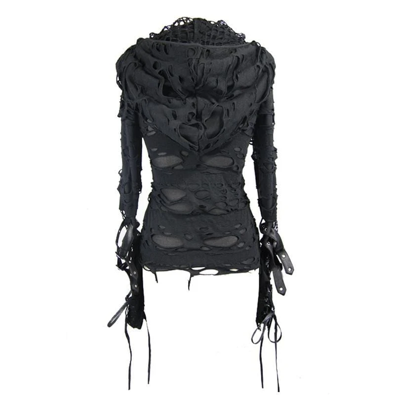 Frauen Distressed Hooded Punk Goth Top