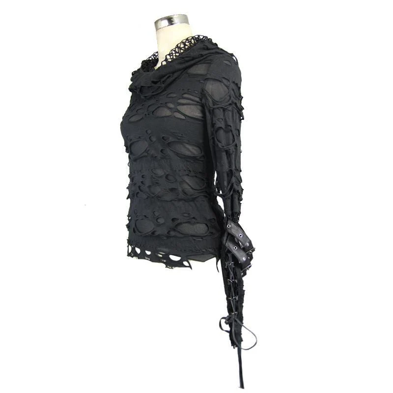 Frauen Distressed Hooded Punk Goth Top