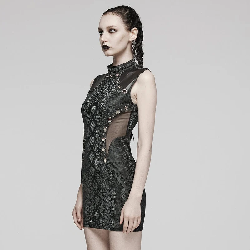 Ärmelloses kurzes Kleid mit Punk-Mesh-Ringausschnitt für Damen