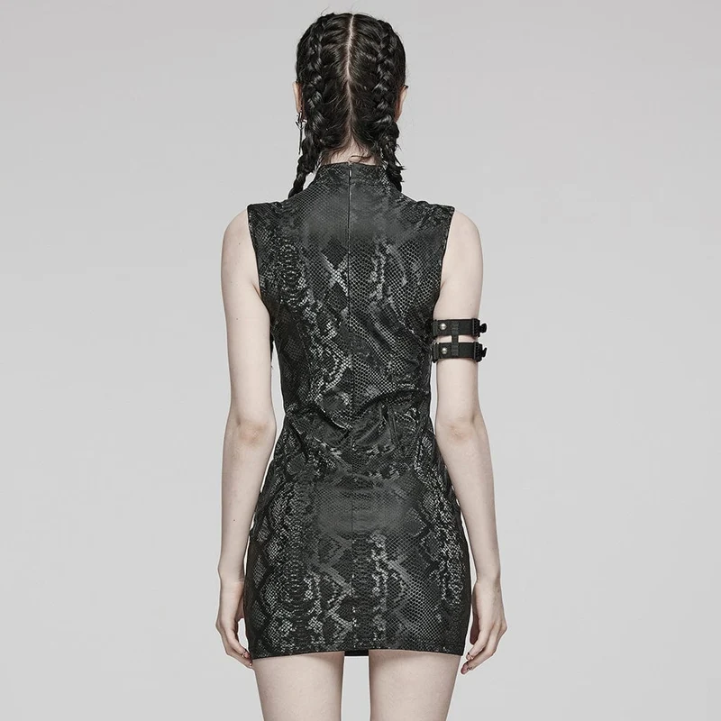 Ärmelloses kurzes Kleid mit Punk-Mesh-Ringausschnitt für Damen