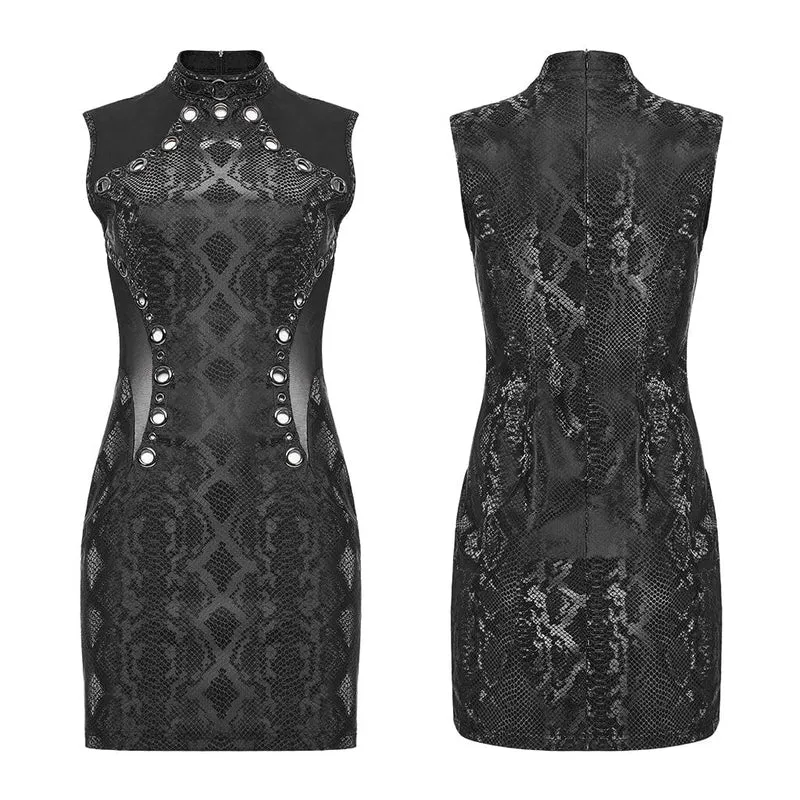 Ärmelloses kurzes Kleid mit Punk-Mesh-Ringausschnitt für Damen