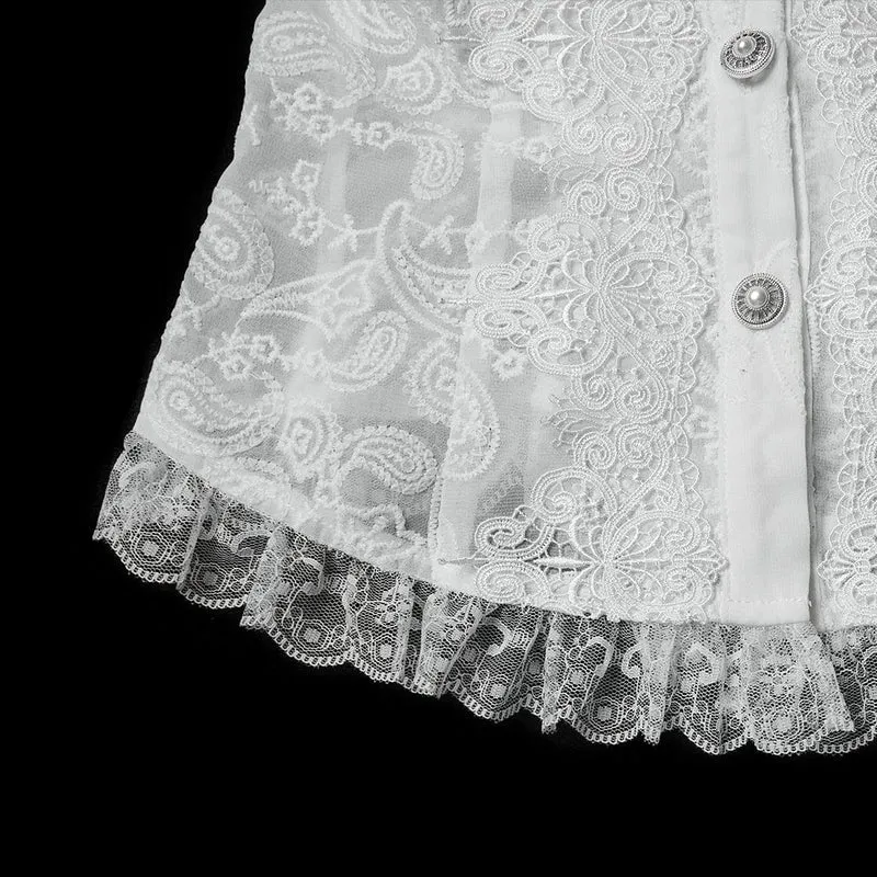 Damenhemd mit Rüschen und Puffärmeln im Gothic-Stil mit Blumenstickerei