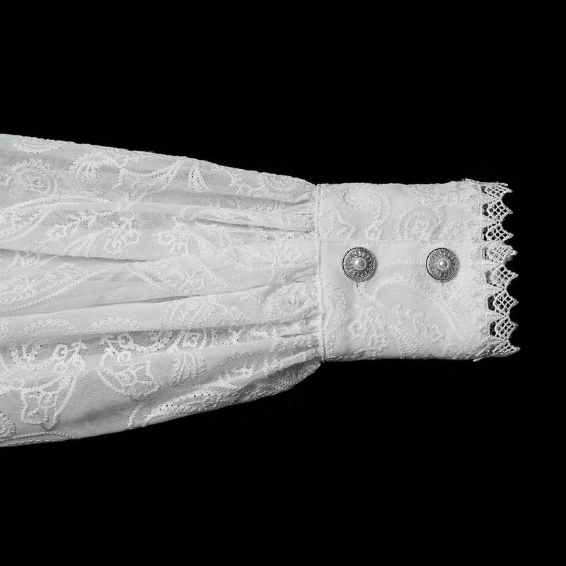 Damenhemd mit Rüschen und Puffärmeln im Gothic-Stil mit Blumenstickerei