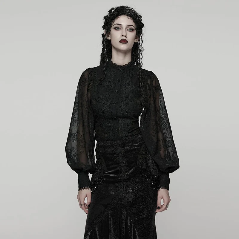 Gothic-Blumenhemd mit Puffärmeln für Damen