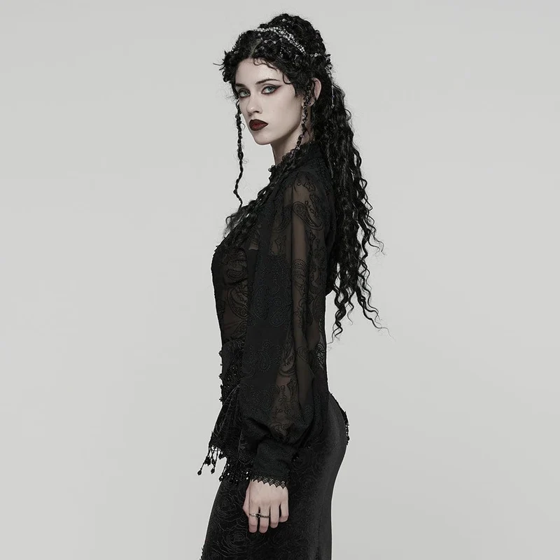 Gothic-Blumenhemd mit Puffärmeln für Damen