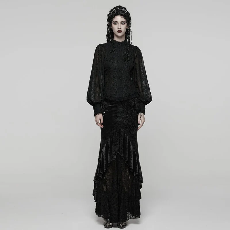 Gothic-Blumenhemd mit Puffärmeln für Damen