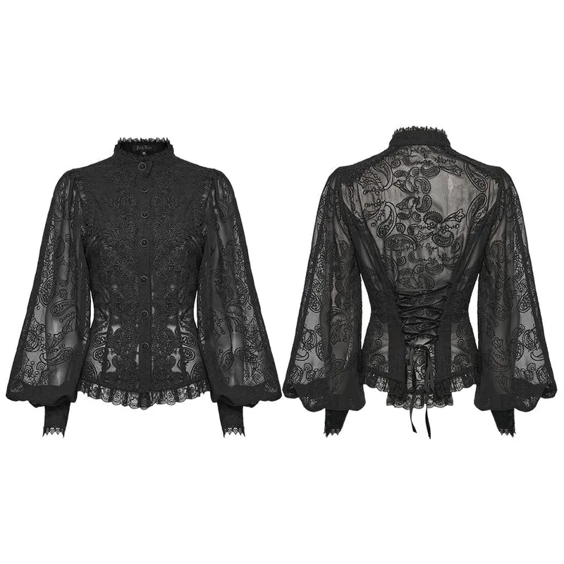 Gothic-Blumenhemd mit Puffärmeln für Damen