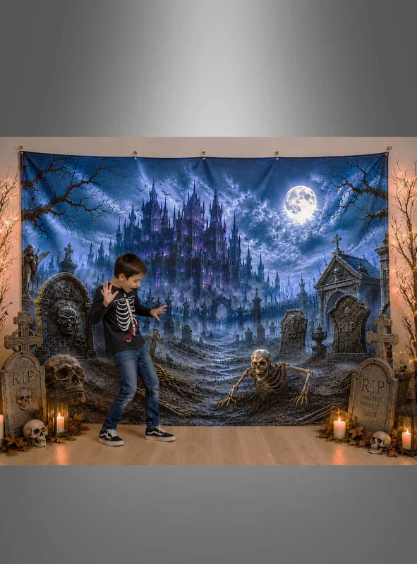 Friedhof & Spukschloß Fotohintergrund 170x200cm