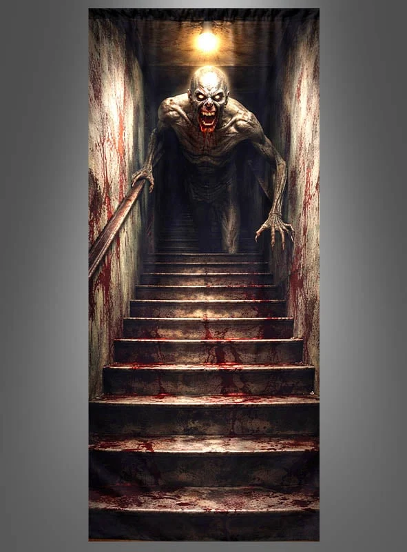 Zombie auf Kellertreppe Stoffbanner 80x200cm
