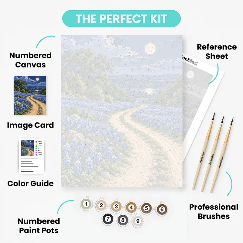 Moonlit Bluebonnet Road - Paint by Numbers Kit