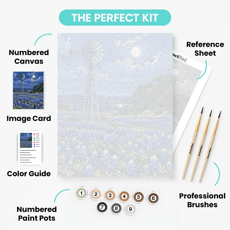 Moonlit Bluebonnet Windmill - Paint by Numbers Kit