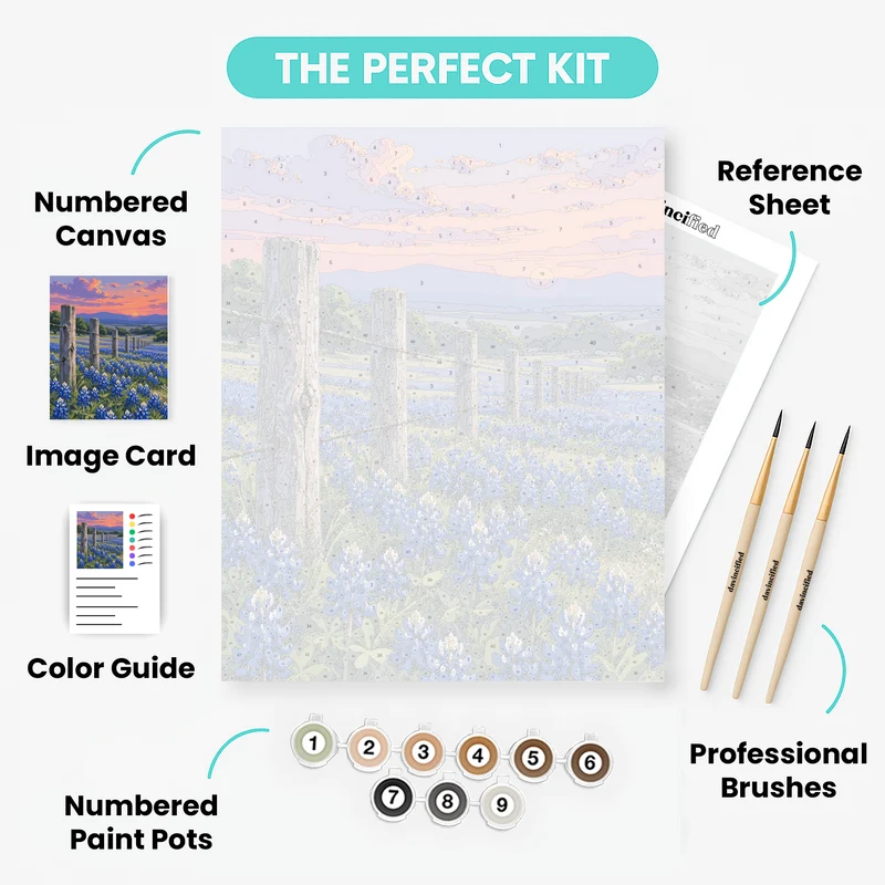 Fence Line Bluebonnets - Paint by Numbers Kit