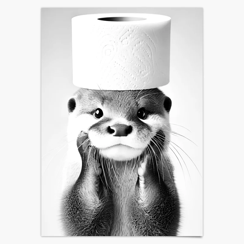 Otter Print Badezimmer Poster Otter Geschenk Hauskauf Badezimmer Bild Tier Wand Dekor Gäste WC Deko Otter schwarz weiß Bild Otter Klopapier