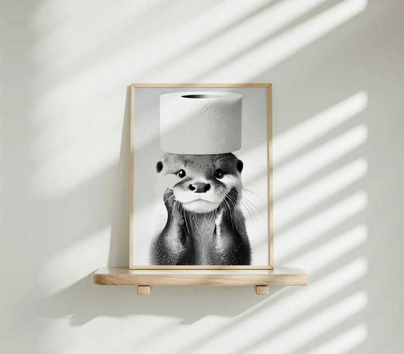 Otter Print Badezimmer Poster Otter Geschenk Hauskauf Badezimmer Bild Tier Wand Dekor Gäste WC Deko Otter schwarz weiß Bild Otter Klopapier