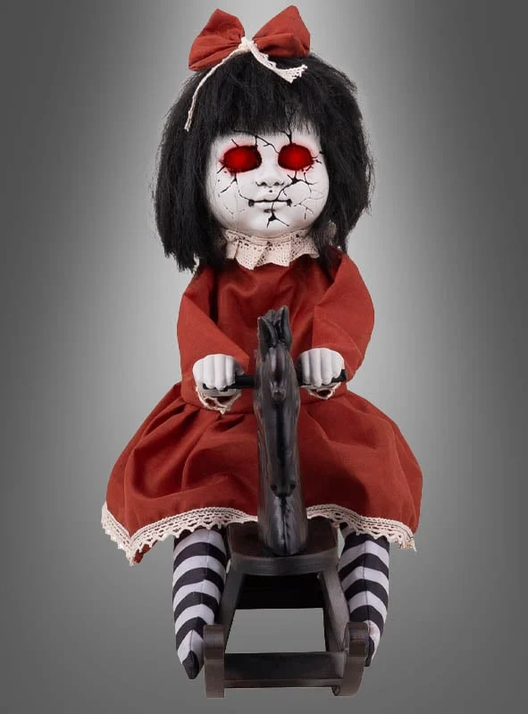 Horror Puppe 38cm auf Schaukelpferd animiert