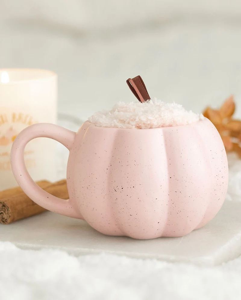 Rosa Kürbis Tasse & Rosa Socken als Set