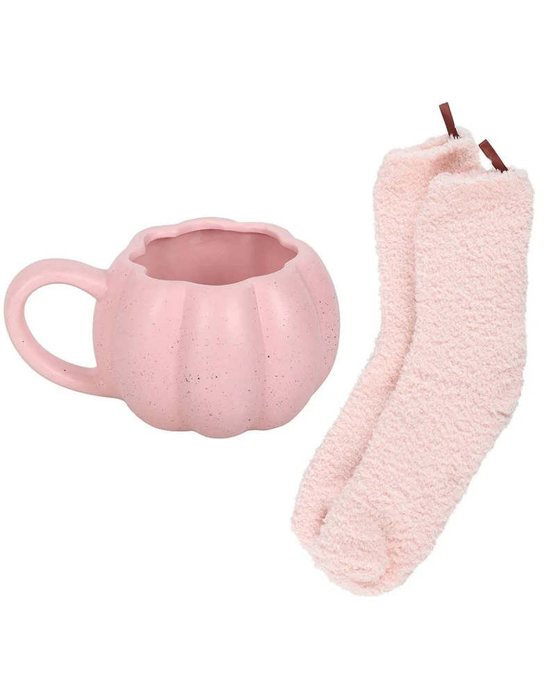 Rosa Kürbis Tasse & Rosa Socken als Set