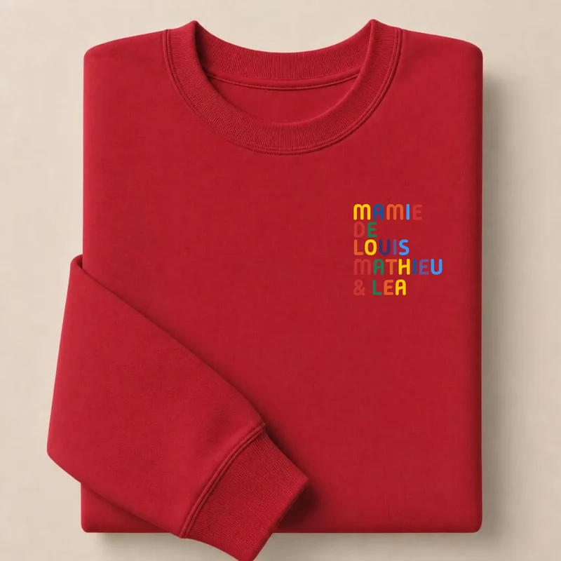 Pull personnalisé mamie - Prénoms multicolore brodé