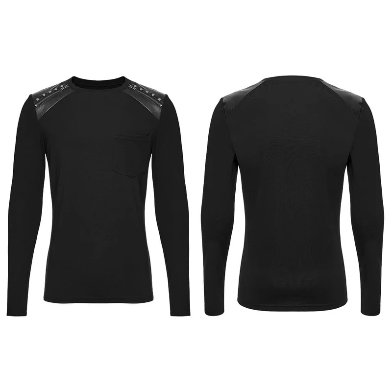 Punk-Herren-Langarmshirt mit geprägten Nieten, Reißverschluss, Rundhalsausschnitt.