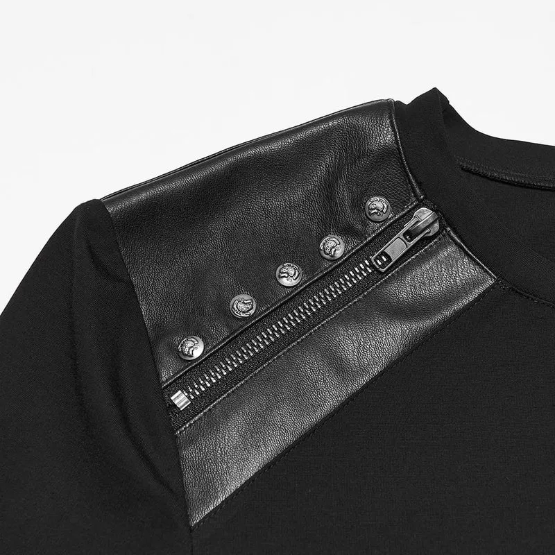 Punk-Herren-Langarmshirt mit geprägten Nieten, Reißverschluss, Rundhalsausschnitt.