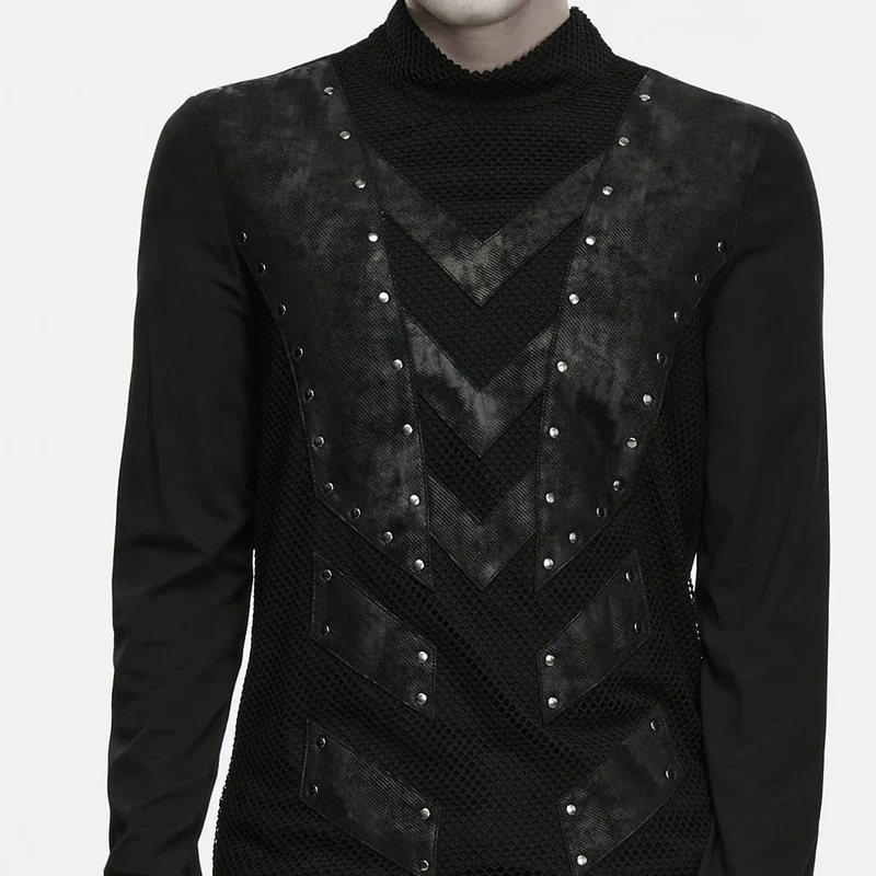 Punk-Langarmshirt für Herren mit Nieten und Stehkragen