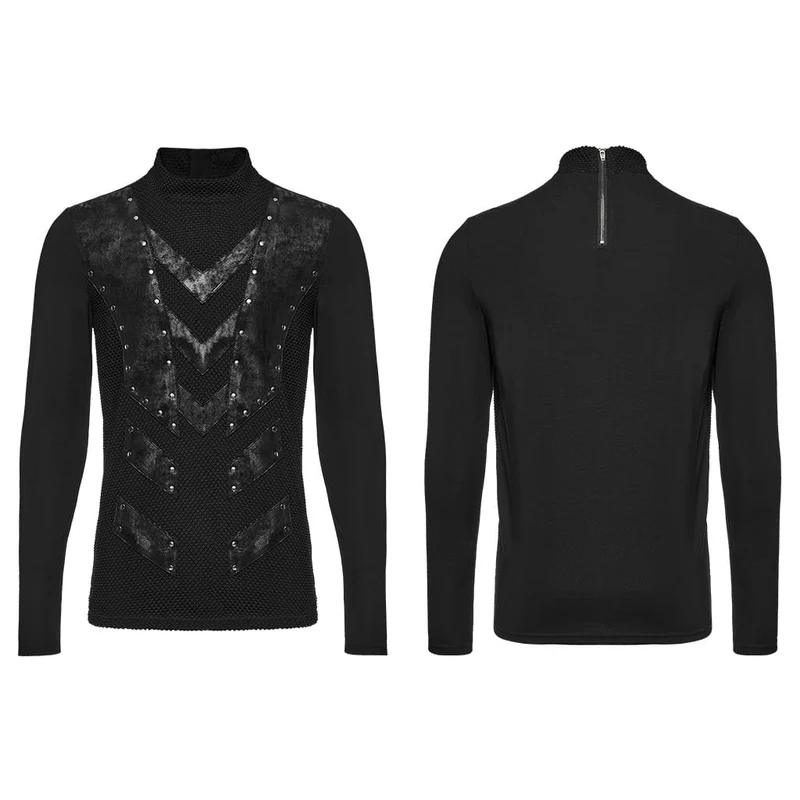 Punk-Langarmshirt für Herren mit Nieten und Stehkragen