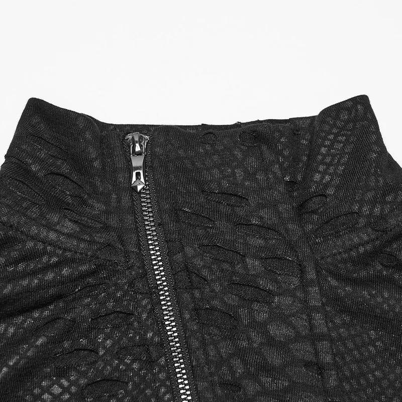Punk-Herren-Langarmshirt mit Schnürung, Reißverschluss und Rollkragen