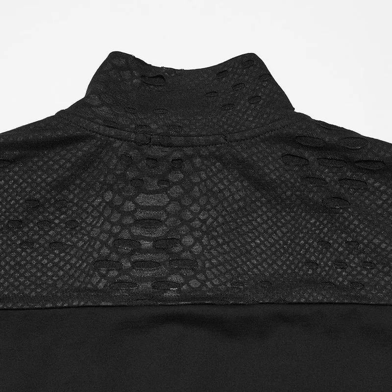 Punk-Herren-Langarmshirt mit Schnürung, Reißverschluss und Rollkragen
