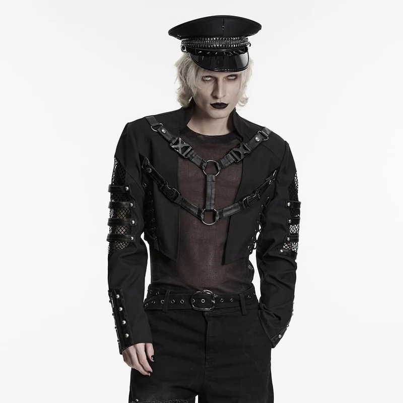 Punk-Jacke für Herren mit Nieten, Schnürung und Mesh-Einsätzen